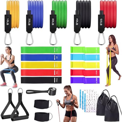 Resistance Bands Set, Long and Fabric Loop Bands for Working Out Exercise Stretching & Physical Therapy – Booty, Glute, Mini & Ankle for Home, Gym, Travel & Rehab