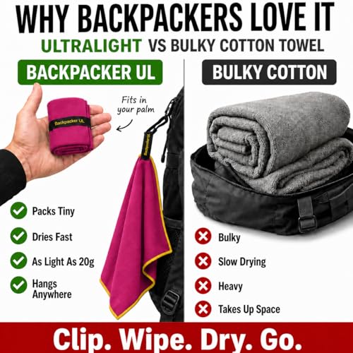 Backpacking Ultralight Quick Dry Microfiber Soft Fast Drying Hand and Face Towel Wash Cloth Camping Yoga Hiking Active Lifestyle Small (Magenta, Small)