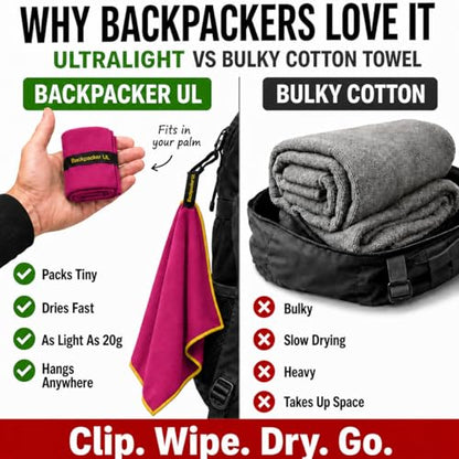 Backpacking Ultralight Quick Dry Microfiber Soft Fast Drying Hand and Face Towel Wash Cloth Camping Yoga Hiking Active Lifestyle Small (Magenta, Small)