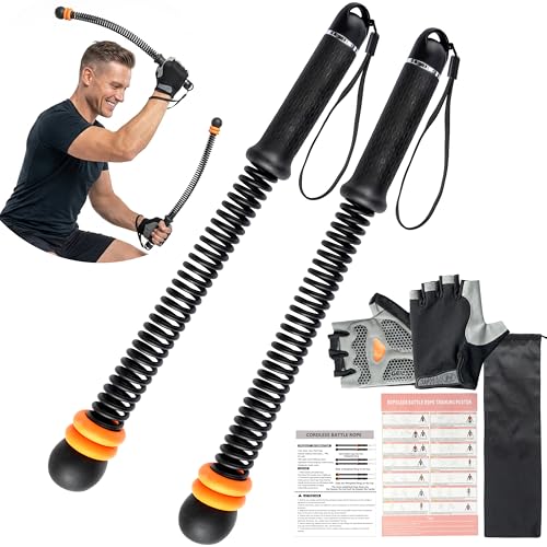 2Pcs Adjustable Weighted Ropeless Battle Ropes - Cordless Resistance Training Ropes with Non-Slip Gloves & Workout Poster, Portable HIIT & Low-Impact Home Gym Equipment for Men & Women