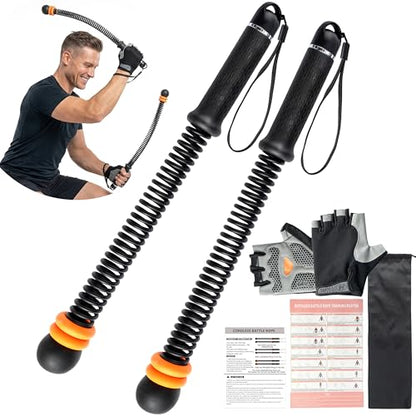 2Pcs Adjustable Weighted Ropeless Battle Ropes - Cordless Resistance Training Ropes with Non-Slip Gloves & Workout Poster, Portable HIIT & Low-Impact Home Gym Equipment for Men & Women