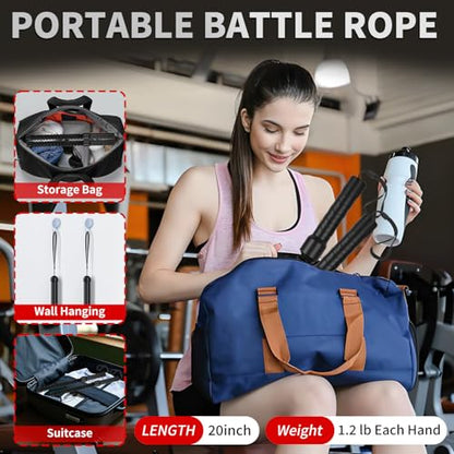 Weighted Ropeless Battle Ropes, Heavy Duty Portable Cordless Battle Ropess for HIIT Workouts, Cardio & Muscle Training, Low-Impact Cardio Training for Men & Women with Non-Slip Gloves