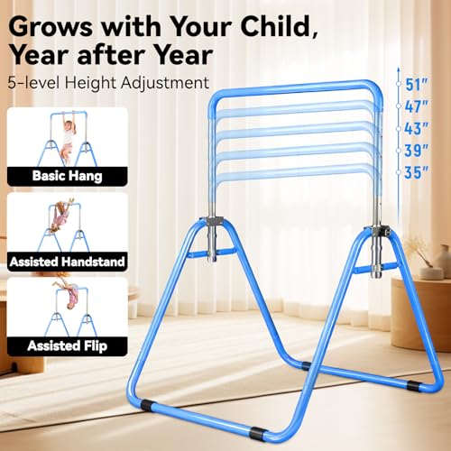 Kids Gymnastics Bar Gymnastic Equipment for Home Adjustable Height Gymnastic Training Bar Gymnastic Stuff for 3-7 Years Old Girls - color: Basic- Blue