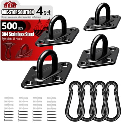 sprookber 304 Stainless Steel Pad Eye Snap Hook, M5 Ceiling Hook 500Lb,8Pcs - size: 2 Inch, style: Black Rhombus