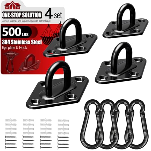 sprookber 304 Stainless Steel Pad Eye Snap Hook, M5 Ceiling Hook 500Lb,8Pcs - size: 2 Inch, style: Black Rhombus