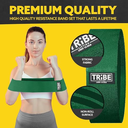 Tribe Lifting Resistance Bands for Working Out - 3 Pack Fabric Workout Bands for Women and Men - Booty Bands for Legs and Glute - Non Slip Exercise Bands Set for Squat Hip Thigh