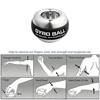 Auto-Start Wrist Power Gyro Ball with LED Lights, Wrist Strengthener and Forearm Exerciser for Stronger Arm Fingers and Muscle - color: Colourful Light-Metal