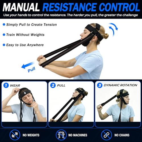 Neck Harness with Resistance Bands - Adjustable Head Trainer with Chin Pad & Top Strap for Strengthening - Manual Resistance Neck Exerciser for Boxing, Stretching and Posture Recovery - Portable Gym Equipment