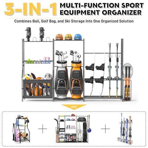 Ultrawall Sports Equipment Organizer, Golf Bag Stand w/Ski & Ball Storage - size: 97.6"