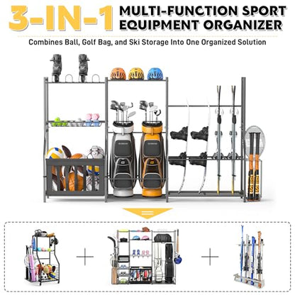 Ultrawall Sports Equipment Organizer, Golf Bag Stand w/Ski & Ball Storage - size: 97.6"