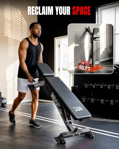 Mikolo Weight Bench - 1300 Weight Capacity and 40 Adjustable Positions for Full Body Workouts, Incline, Decline and Flat Setting for Garage and Home Gym