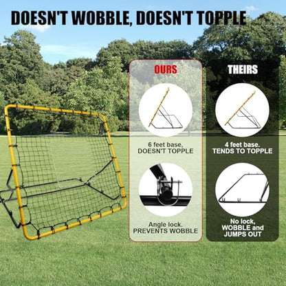 Baseball Rebounder Net, 4x4.5FT Bounce Back Net Fielding Trainer w/ 3 Adjustable Angles for Baseball and Softball Pitch Back Rebound Practice, UV & Weather Resistant Easy-Fold Design