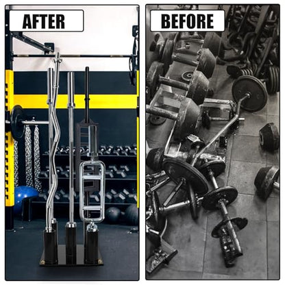 Tebery Barbell Floor Stand Holder, 5 Barbells Vertical Corner Storage Rack, Heavy Duty Home Gym Weight Organizer for Bars, Hex, Trap, Curl, Triceps Bars