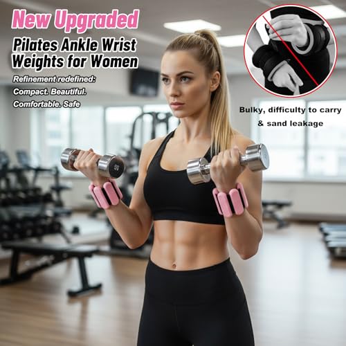 2 PCS Ankle Weights for Women and Men Adjustable Wrist Weighted Training Bracelet Wrist Ankle Set for Walking Running Yoga Pilates Strength Foot weights for exercise Workout Pink 1Lbs