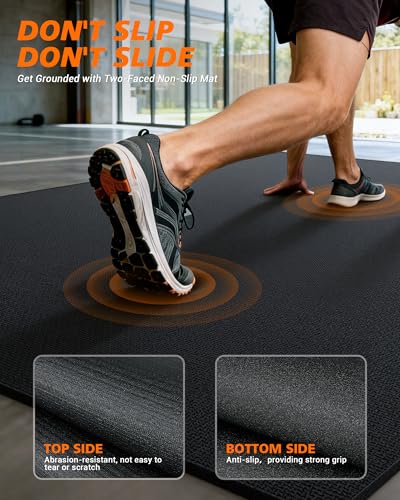 Rendpas Large Exercise Mat for Home Gym, 6'x4'/7'x5'/8'x6'/9'x6'/10'x6'/12'x6' (8mm) Extra Thick Workout Mat, High-Density PVC, Non-Slip, Shock Absorption for Cardio, Weights & Jump Rope