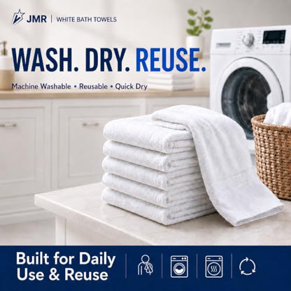 White Cotton Bath Towels 12-Pack (24x48), Lightweight Quick-Dry Gym & Pool - color: White-12 Pcs, size: 24X48