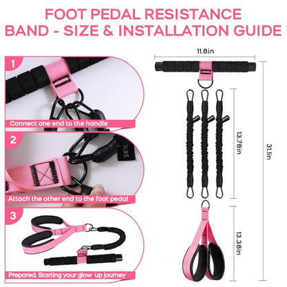 Multifunction Pedal Resistance Band with Handle, 3 Tube Adjustable 30/40/50LB Foot Pedal Puller Resistance Bands with Poster, Extended Length Tension Rope for Men Women Full Body Workout Home Gym