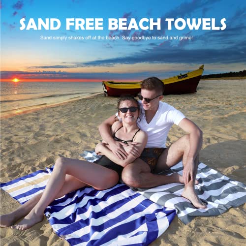 Your Choice Microfiber Beach Towel Sand-Free Quick Dry (67"x35"/60"x30") - color: K-dark Blue&khaki Stripes, size: Extra Large(67x35")
