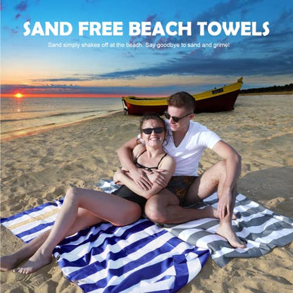 Your Choice Microfiber Beach Towel Sand-Free Quick Dry (67"x35"/60"x30") - color: K-dark Blue&khaki Stripes, size: Large(60x30")
