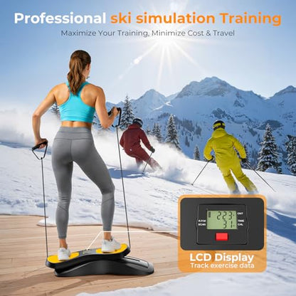 OWLSKY Balance Board with Resistance Bands, Portable Rock Stepper Featuring LCD Monitor, 330 lbs Capacity Ski Machine for Full Body Workout