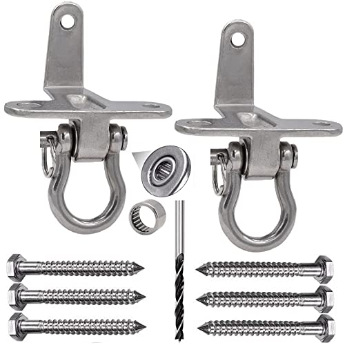 2-Pack Stainless Steel Swing Hangers, Anti-Rust Heavy Duty Hanger, Slient Bearing 180° Rotary Swing, 1500LB Wooden Concrete Playground Yoga Hammock Chair, Sandbag Porch Swing Frame
