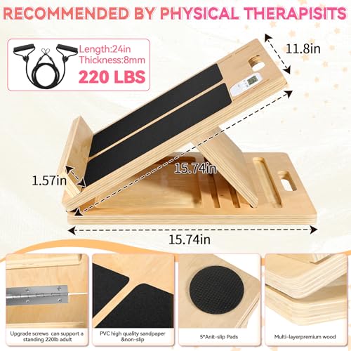 15.74x11.8 Inches Anti-Slip Slant Boards for Exercise, Adjustable Wooden Slant Board for Calf Stretching with Stretch Strap, Ideal for Leg, Knees, Heel, Ankle,Stretching, Plantar Fasciitis (220 LBS) - size: Small