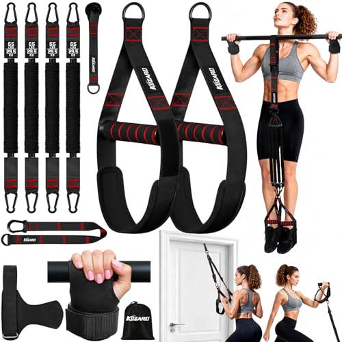 Upgraded Pull Up Assistance Bands for Women, Heavy Duty Resistance Bands with Handles, Exercise Band with Door Anchor, Workout Band Set for Pull Up Bar, Full Body Sculpting,Muscle Training, Home Gym - color: Black and Red