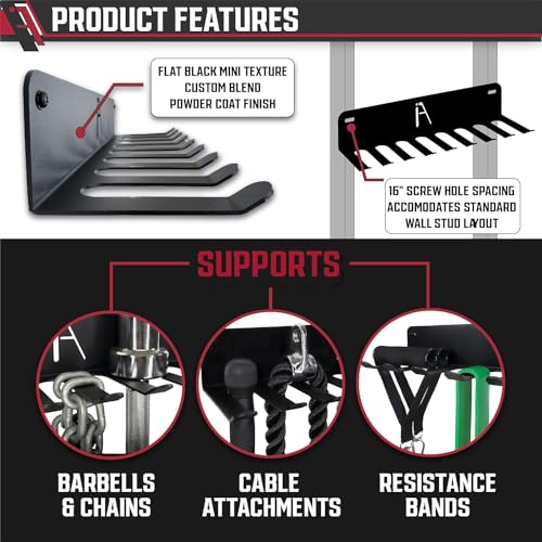 IRON AMERICAN USA Omega Beast Gym Storage Rack 11-Hook Heavy-Duty Gym Wall Organizer Gym Caddy Hanger - Gym Accessory Storage - Resistance Bands, Jump Ropes, Barbells, Lifting Belts, Cable Attachments