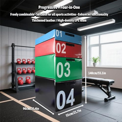 Free Combination Foam Plyometric Jump Box, Height Exercise Box Multiple Height Levels with Non-Slip Surface & EPE Foam for Plyometrics HIIT Strength Training Home Gym (Size:01#+02#) - size: 01#+02#