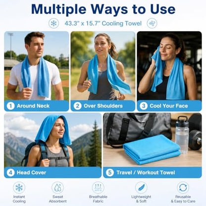 Cooling Towels 43.3" x 15.7" - Ice Towel, Sweat Towel, Cooling Towels for Neck & Face & Cooling Neck Wraps for Summer Heat - Neck Cooler for Quick Cool Down for Gym, Running, Golf, Yoga & Sports