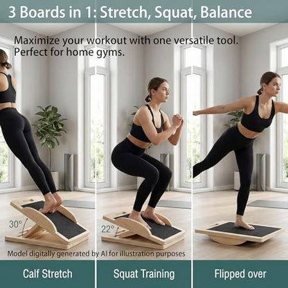 Slant Board for Calf Stretching, Calf Stretch and Mobility Board, Portable Adjustable Wooden Slant Board for Squats Exercise Balance Training and Physical Therapy