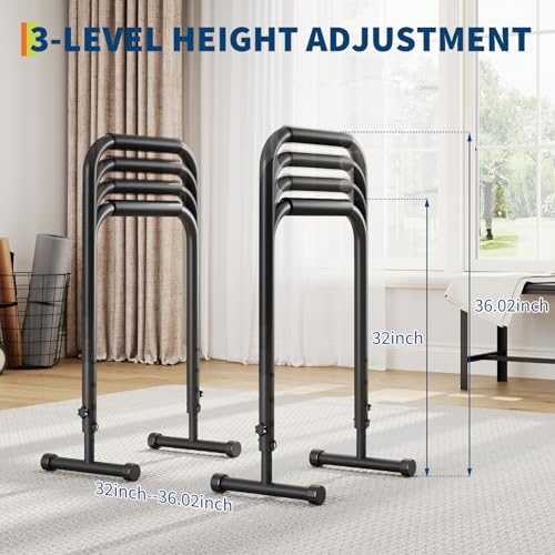 Adjustable Dip Bars Station, 440LBS Heavy Duty Dip Stand for Home Gym, Portable Dip Bar for Calisthenics & Upper Body Workout, Push Up Bars with Adjustable Height (32"-36")