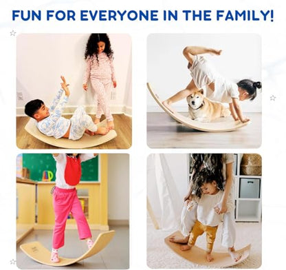 Giggle & Play 36" Wooden Balance Board – Natural Curvy Wobble Board for Kids, Toddlers & Adults, Montessori Rocker Toy, Yoga Trainer for Office, Home, Classroom Use
