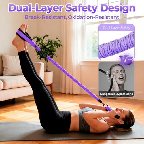 Upgraded Multifunction Pedal Resistance Band with Handle, 3 Tube Adjustable Resistance Bands, Full Body Fitness Exercise Equipment for Abdomen, Waist, Arm, Core/ABS, Leg, Physical Therapy (Purple)