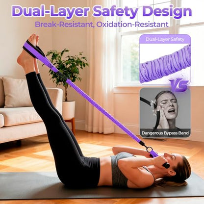 Upgraded Multifunction Pedal Resistance Band with Handle, 3 Tube Adjustable Resistance Bands, Full Body Fitness Exercise Equipment for Abdomen, Waist, Arm, Core/ABS, Leg, Physical Therapy (Purple)