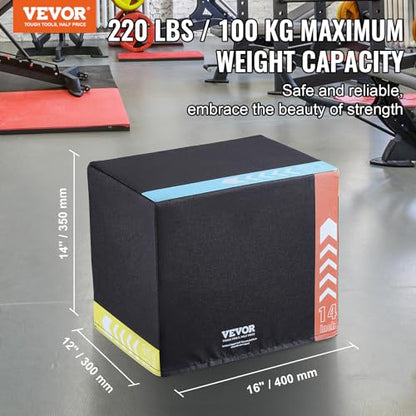 VEVOR 3 in 1 Plyometric Jump Box, Cotton Plyo Box, Platform & Jumping Agility Box, Anti-Slip Fitness Exercise Step Up Box for Home Gym Training, Conditioning Strength Training, Multiple Sizes, Black - size: 16"x14"x12"