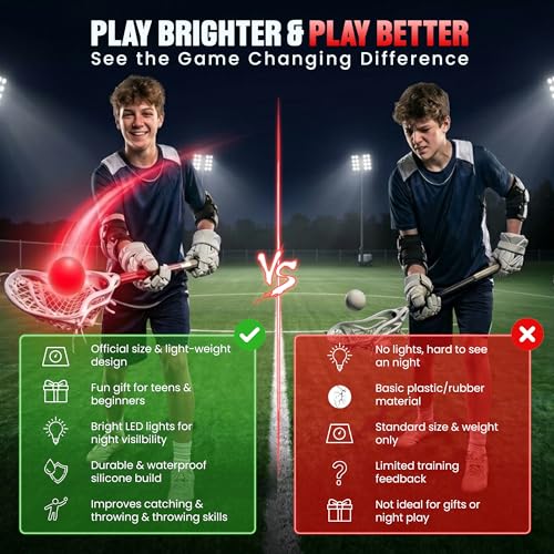 Glow in the Dark Lacrosse Ball | Official Size & Weight | 2 Pack | Night Practice & Training - color: Red