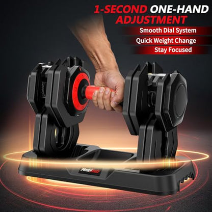 Adjustable Dumbbell Set Pair 25 lb or 50 lb, Adjustable Dumbbells 10-in-1 Free Weight Set, 1-Second Dial Weight Adjustment,Space-Saving Design with Storage Base, Home Gym Strength Training Equipment