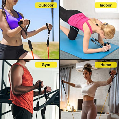 Resistance Bands Set (12pcs), Workout Bands with Handles, Door Anchor, Ankle Straps and Carry Bag, Exercise Bands for Shape Body and Home Workouts