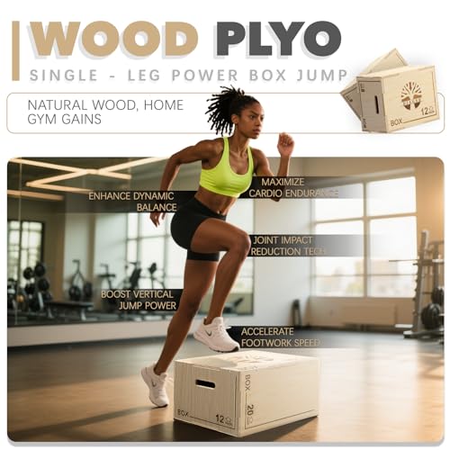 Plyo Box - 3-in-1 Wood Plyometric Jump Platform (16"x12"x8") for Home Gym Training - Ideal for Jumps, Squats & Conditioning-1 Piece - size: 16" x 12" x 8"