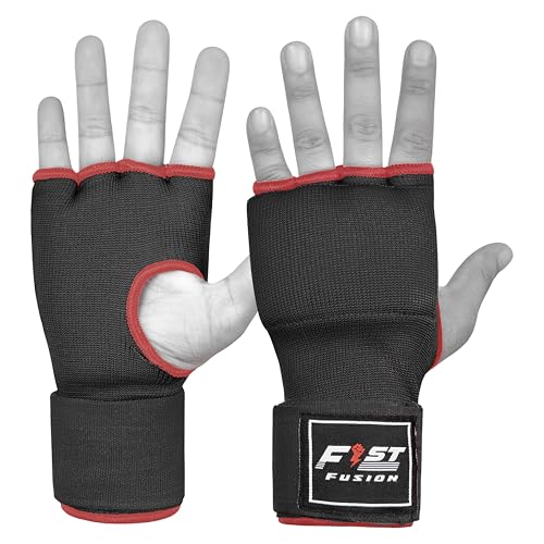 Boxing Inner Gloves Cotton Cloth Stretchable Gel Padded Kickboxing MMA Training Gloves Long Wrist Support Gloves - color: Black, size: Small-Medium