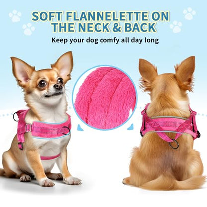 SlowTon No Pull Small Dog Harness and Leash Set, Puppy Soft Vest Harness Neck & Chest Adjustable, Reflective Lightweight Harness & Anti-Twist Pet Lead Combo for Small Medium Dogs (Fuchsia, XS)