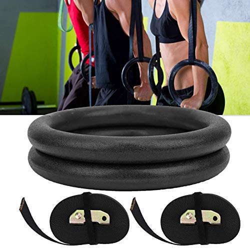 Gymnastic Hanging Rings with Sturdy ABS Rings and Polyester Webbing for Indoor and Strength Training, Black