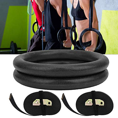 Gymnastic Hanging Rings with Sturdy ABS Rings and Polyester Webbing for Indoor and Strength Training, Black