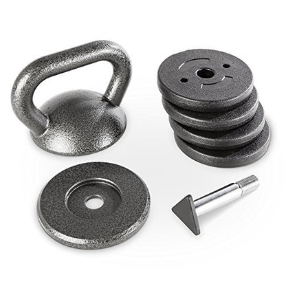 Apex 20lb Adjustable Cast Iron Kettlebell Handle, Compatible with 1” Weight Plates, Up to 50lb Load Capacity for Strength Training, Weightlifting, Home Workouts