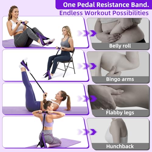 Pedal Resistance Band with Handles, Detachable Foot Pedal Resistance Band with Stainless Steel Buckles, Multifunction Tension Rope Tummy Trimmer for Full Body Workout Home Gym Women