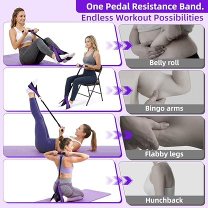 Pedal Resistance Band with Handles, Detachable Foot Pedal Resistance Band with Stainless Steel Buckles, Multifunction Tension Rope Tummy Trimmer for Full Body Workout Home Gym Women