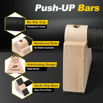 Push Up Bars, Wooden Parallettes Bars 2PCS, Calisthenics Equipment with Non-Slip Base, Perfect Pushup & Calisthenics Bar, Push Up Handles for Floor, and Pushup Handles for Men