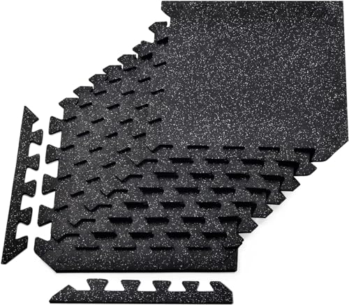 Yes4All Heavy Duty 100% High Density Rubber Floor Tiles Interlocking Mat - 8 Pcs 20 SQFT, Gray