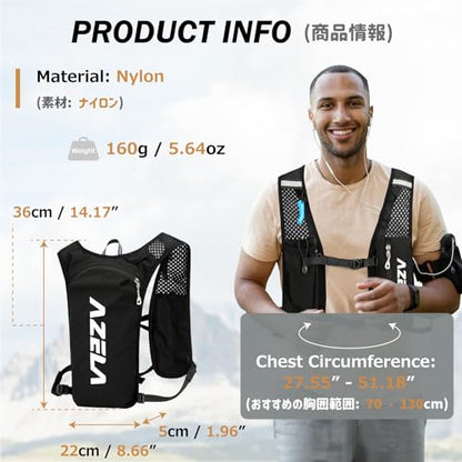 Running Water Bottles Flask BPA Free Leakproof Hydration Vest Packs Waist Belt Replacement for Triathlon Marathon Hiking Cycling Climbing Runner - color: #1 Black (7L) with a 1.5L White Water Bladder